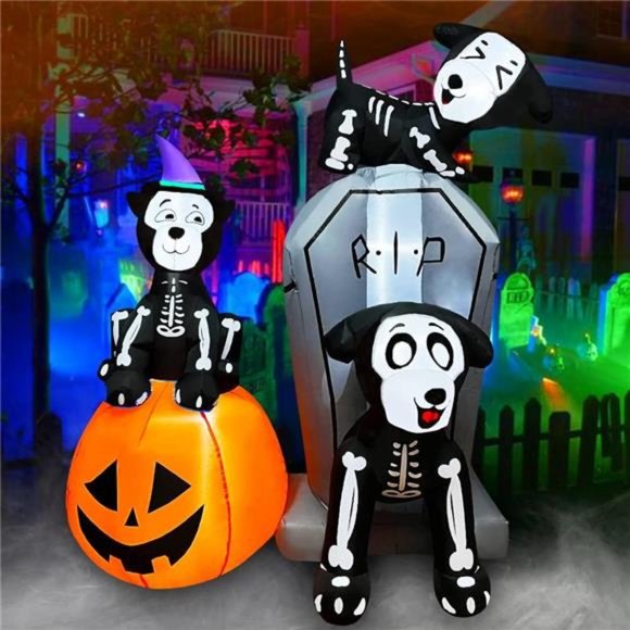 Amazon.com: ZPISF 6 FT Halloween Inflatables Skeleton Black  6 Ft Halloween Inflatable Skeleton Dog with Tombstone Pumpkin Combo Set, LEDs